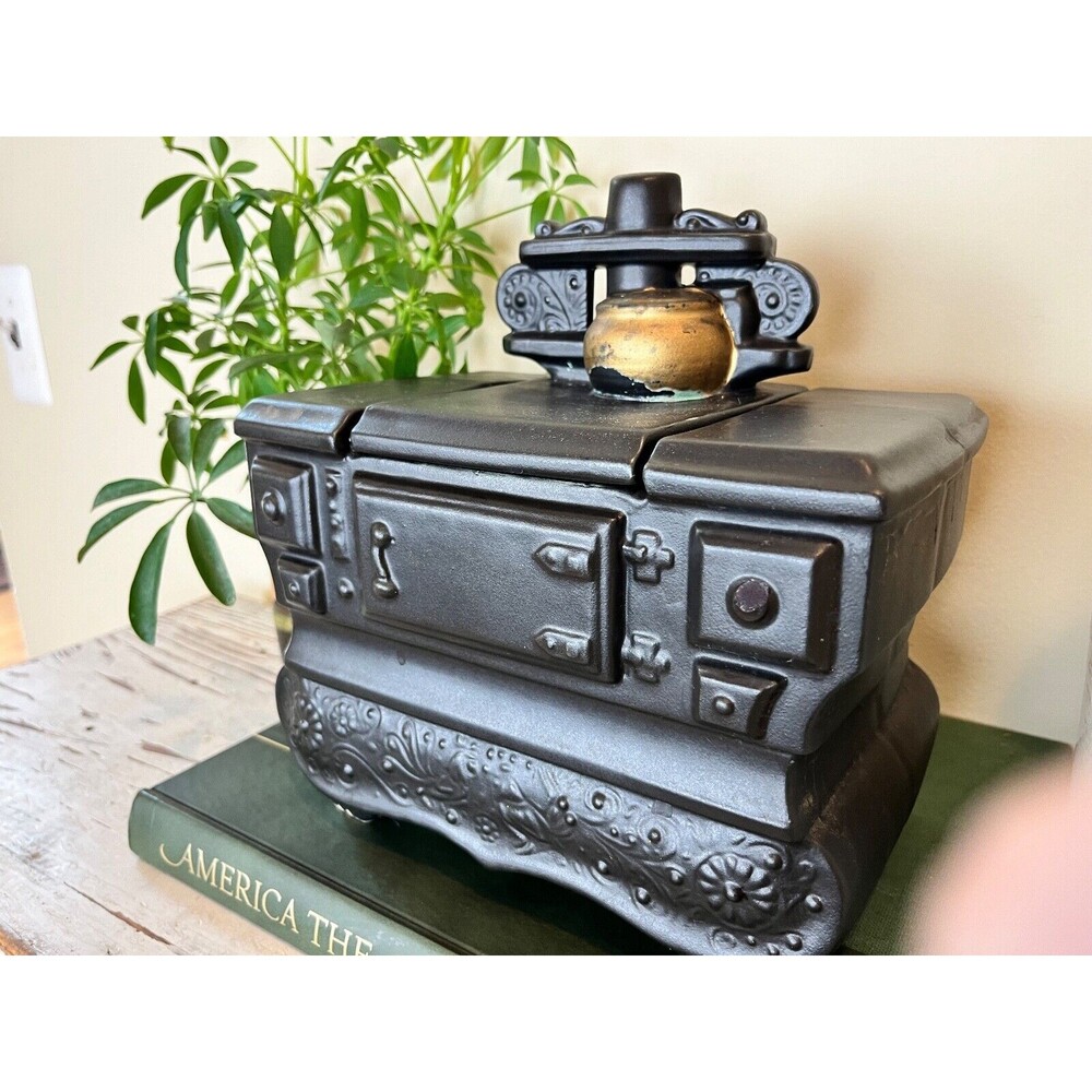 Rare Vintage MCM McCoy USA Pottery Black Cook Stove Country Cottage Cookie Jar